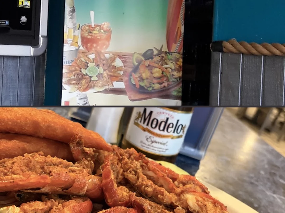 Seafood plates on a casual restaurant table.